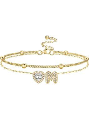 Dainty Initial Anklet Bracelet for Women - Waterproof, Non-Tarnish, Adjustable